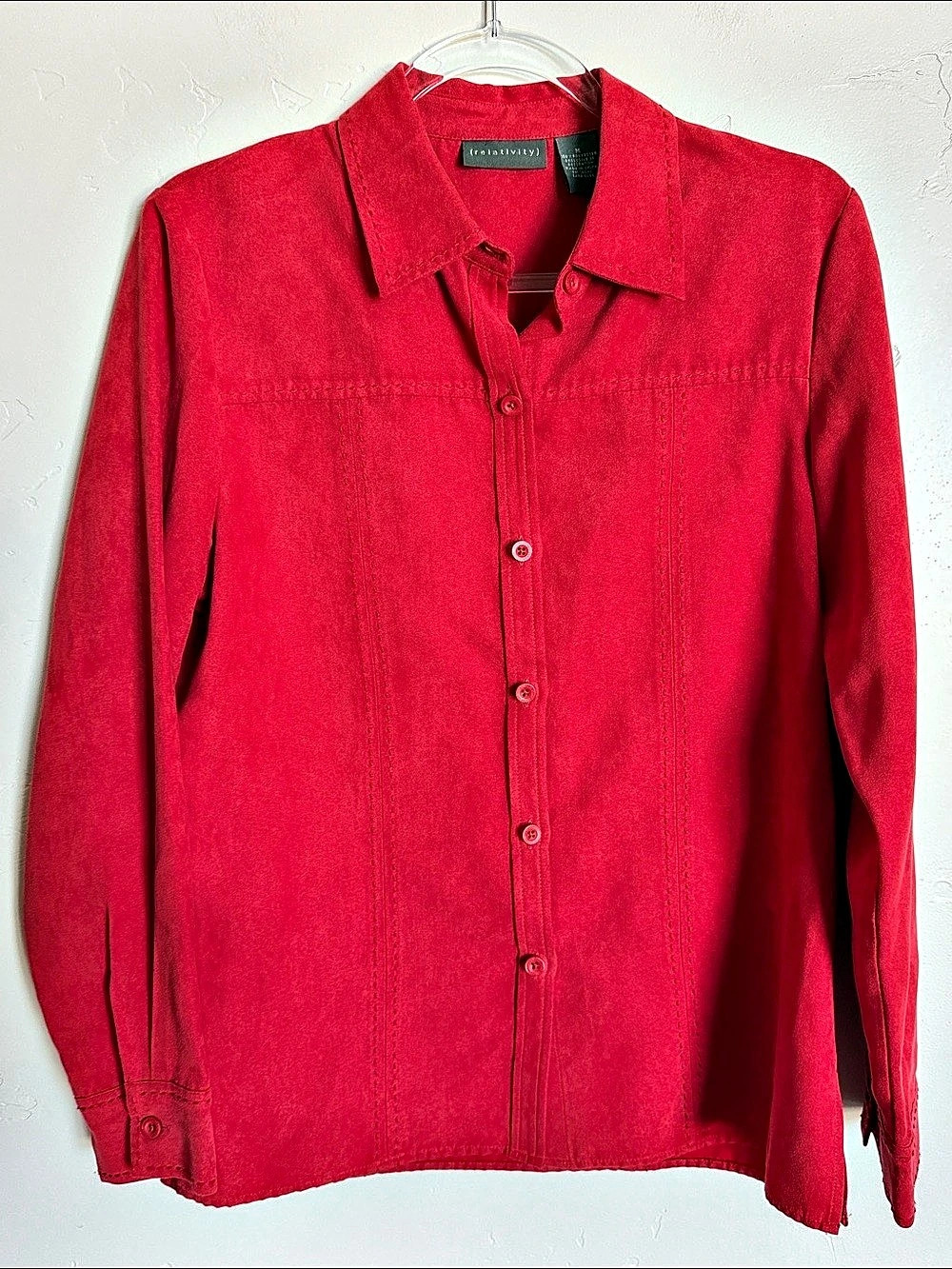 Red Vegan Suede Button Down Shirt Size Medium